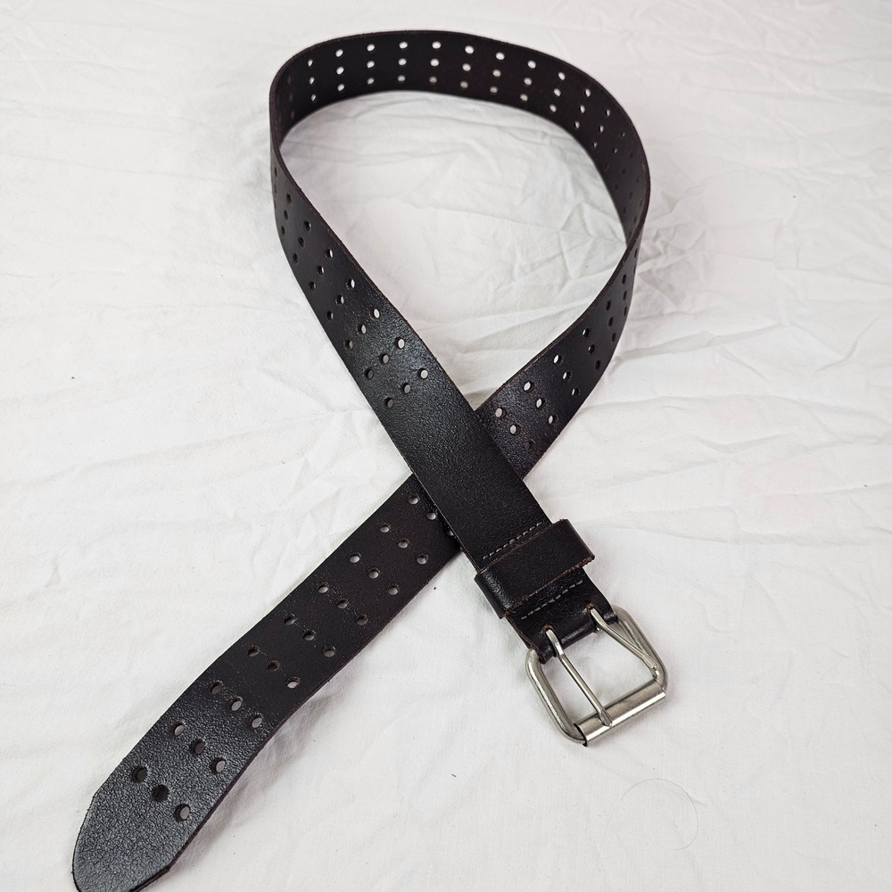 AEROPOSTALE‎ Womens Dark Brown Leather Belt MEDIUM Style 1026 Hole Cutouts Y2K